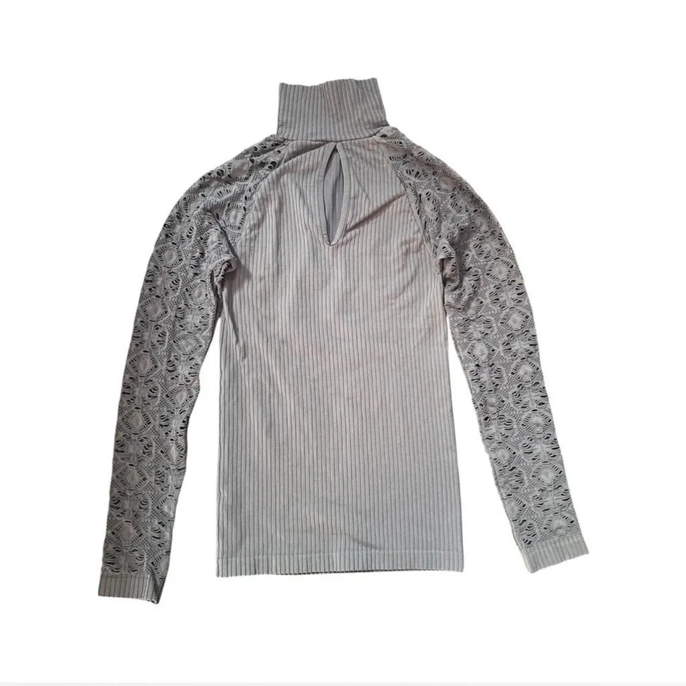 Free People Intimately purple grey laser cut lace long sleeve mock turtleneck - Picture 2 of 4